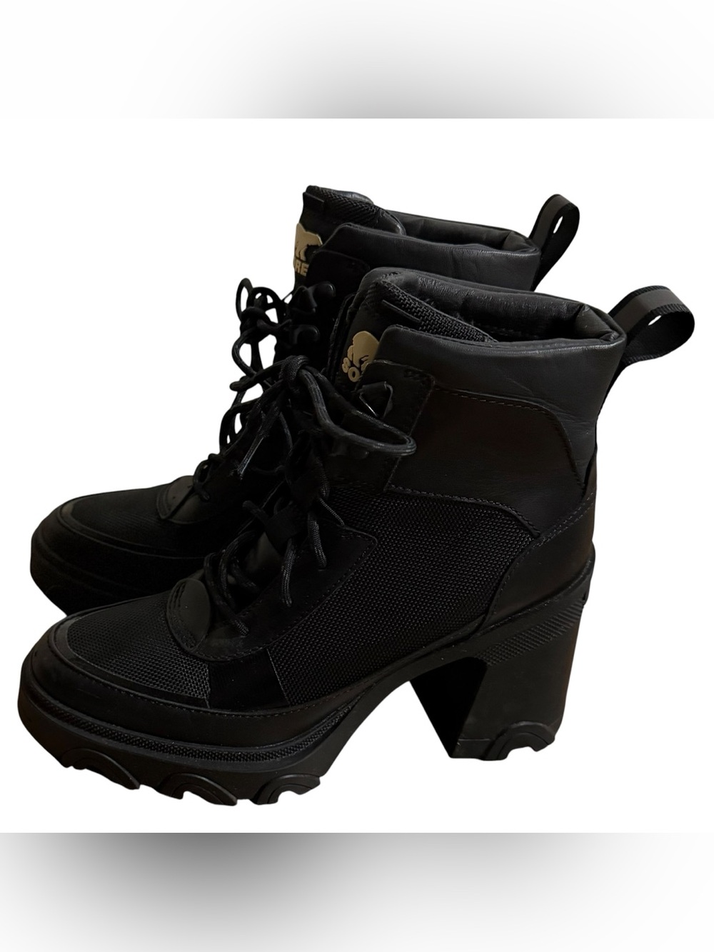 SOREL Brex Heel Lace Waterproof Boot Black Platform Lug Sole Ankle Bootie 6.5